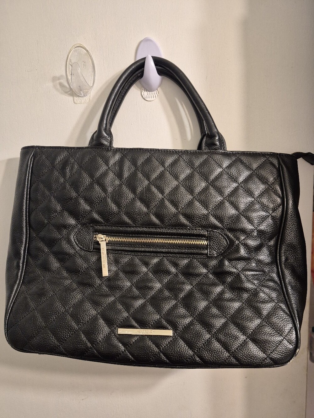 Jack French Quilted Black Tote with Gold Zip Detail